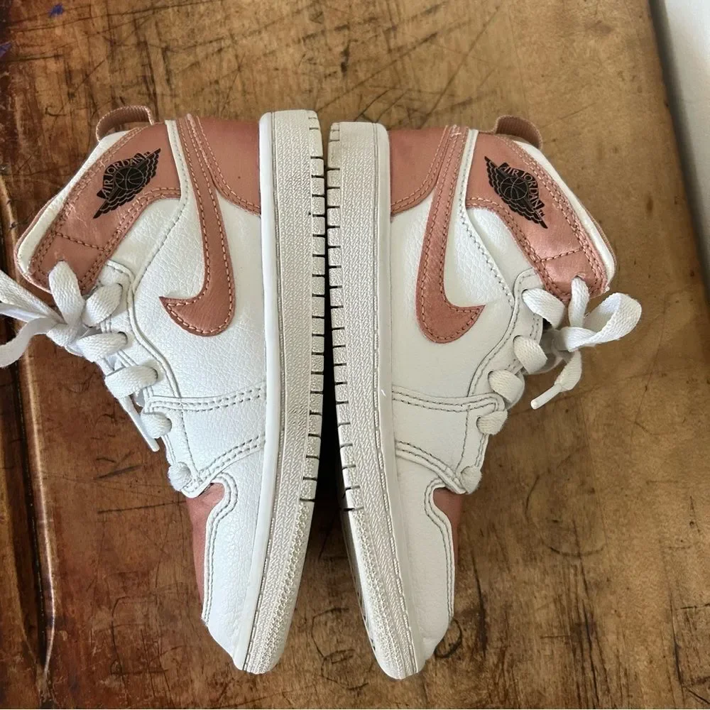 Jordan Nike shoes, girls 9.5, rose gold & white, GUC see pix for blemishes